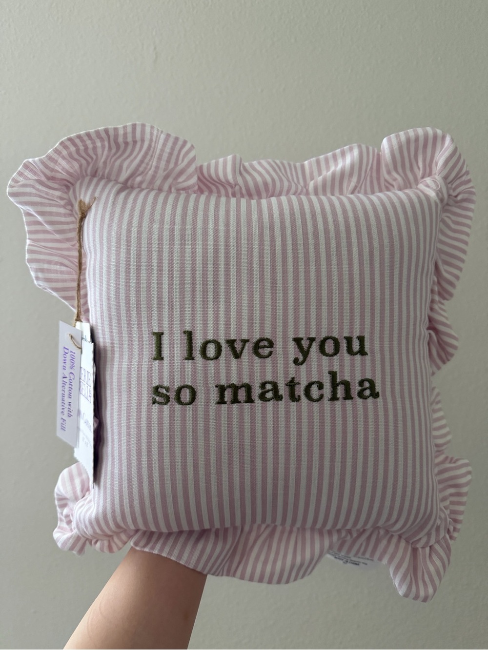 Viral Tik Tok "i love you so matcha" striped pink/white Pillow NWT